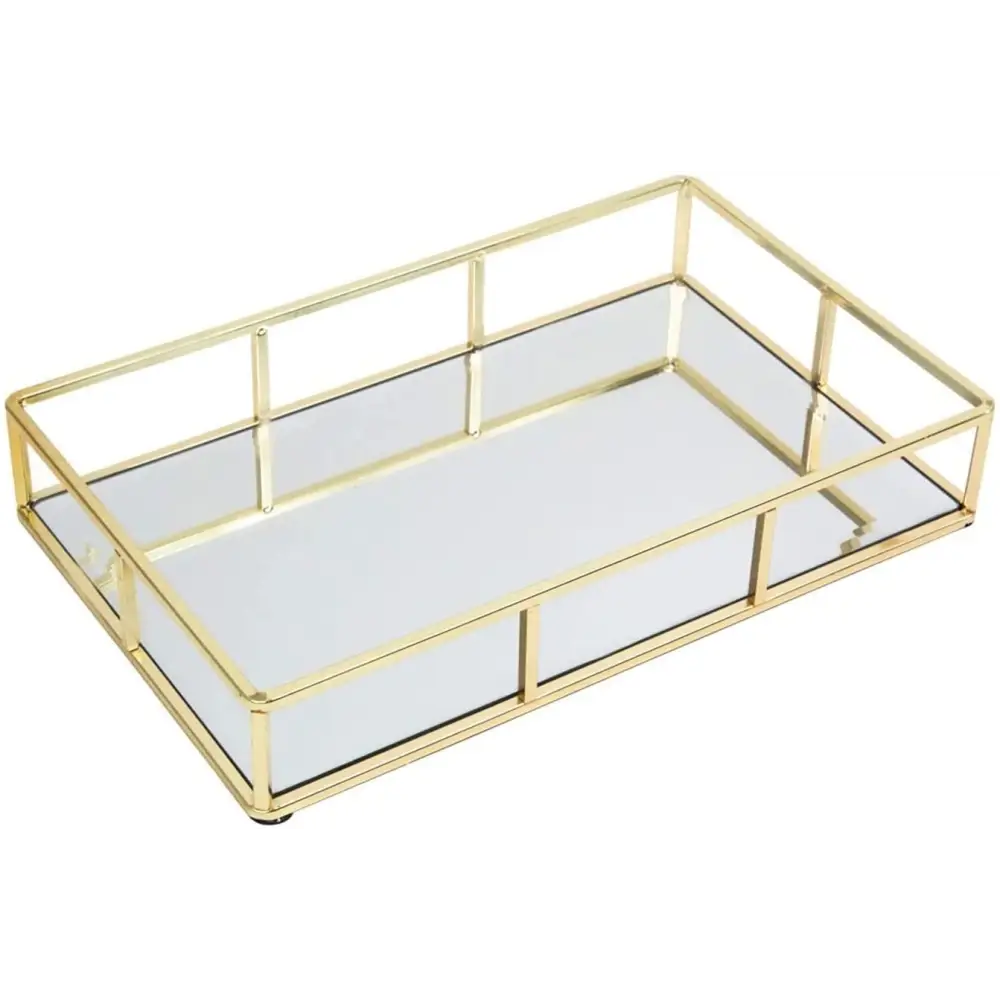 Tray Gold Mirror Decorative for Storage Jewelry and Makeup accessories - Home & Garden > DIY > Kitchen & Bathroom DIY