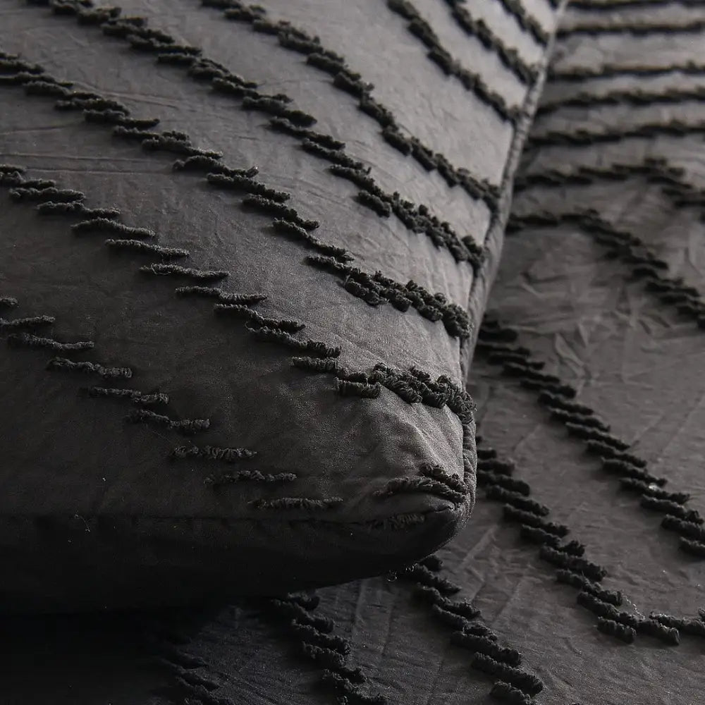 Tufted Boho Wave Jacquard Super King Size Black Duvet Quilt Cover Set - Home & Garden > Bedding