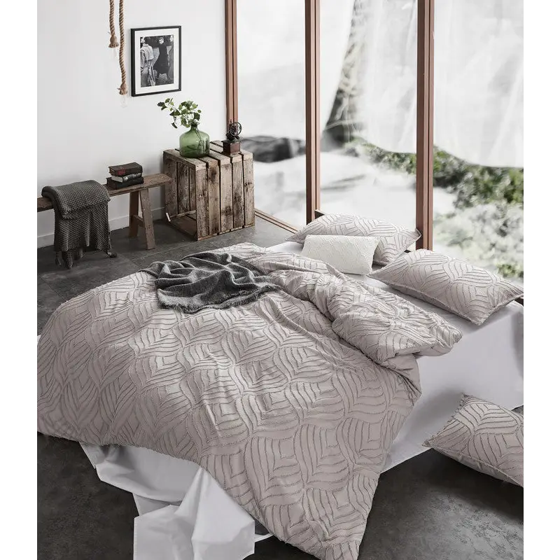 Tufted ultra soft microfiber quilt cover set-king beige - Home & Garden > Bedding