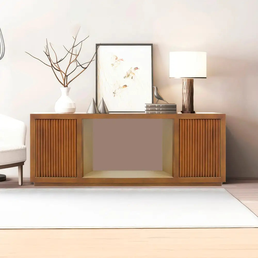 TV Cabinet MDF Brown Colour Two Sideboards Open Space - Furniture > Living Room > TV Units