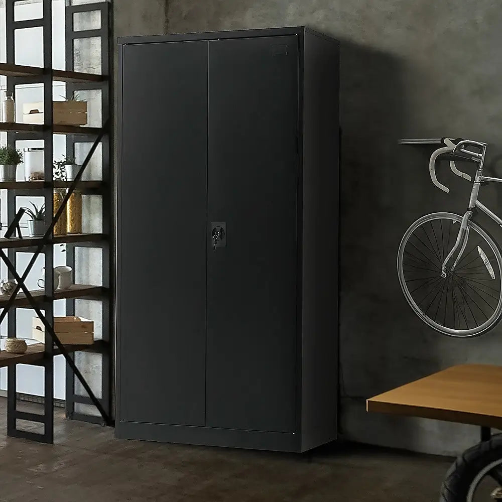 Two-Door Metal Cabinet Shelf Storage for Home Office Gym - Furniture > Office