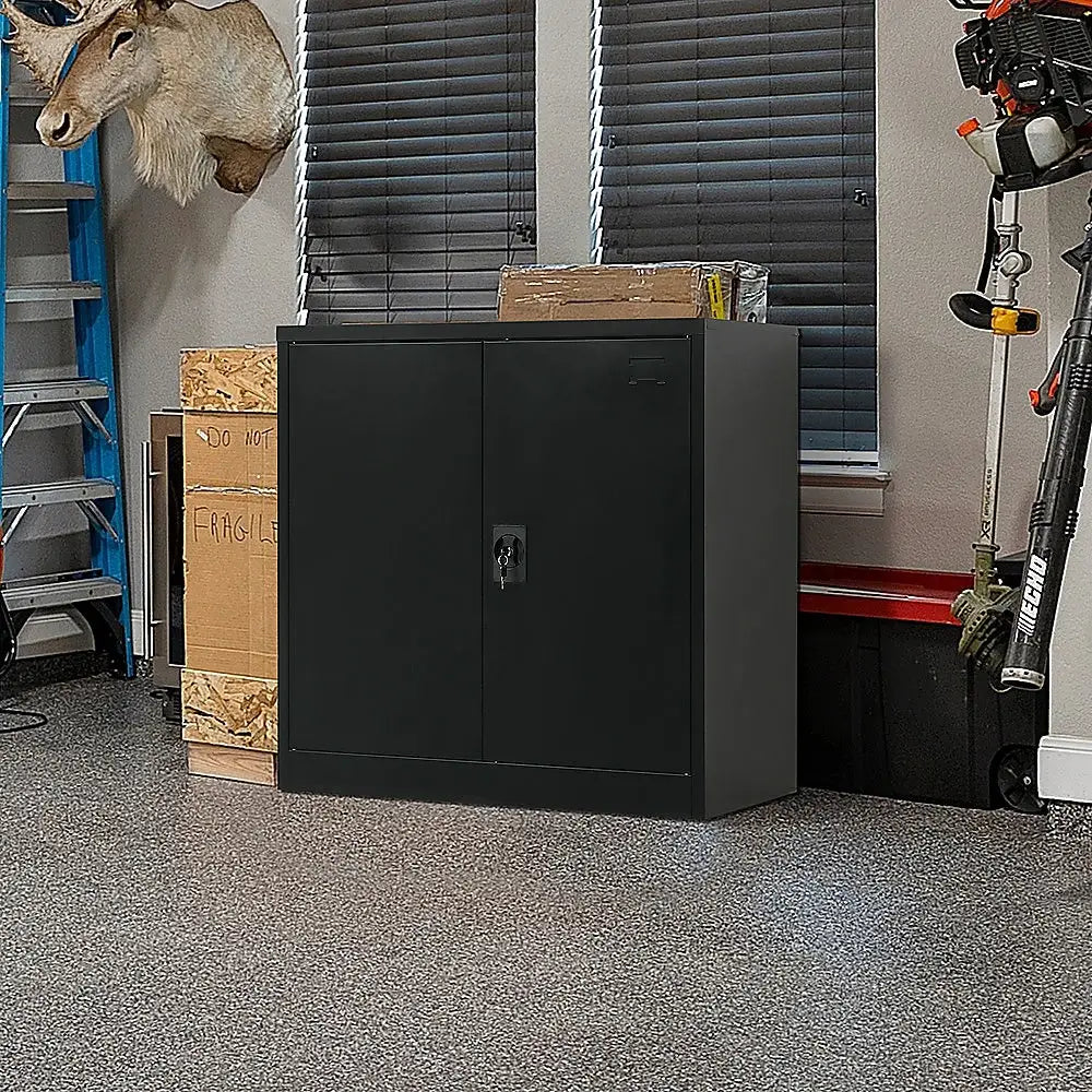 Two-Door Metal Short Cabinet Shelf Storage for Home Office Gym - Furniture > Office