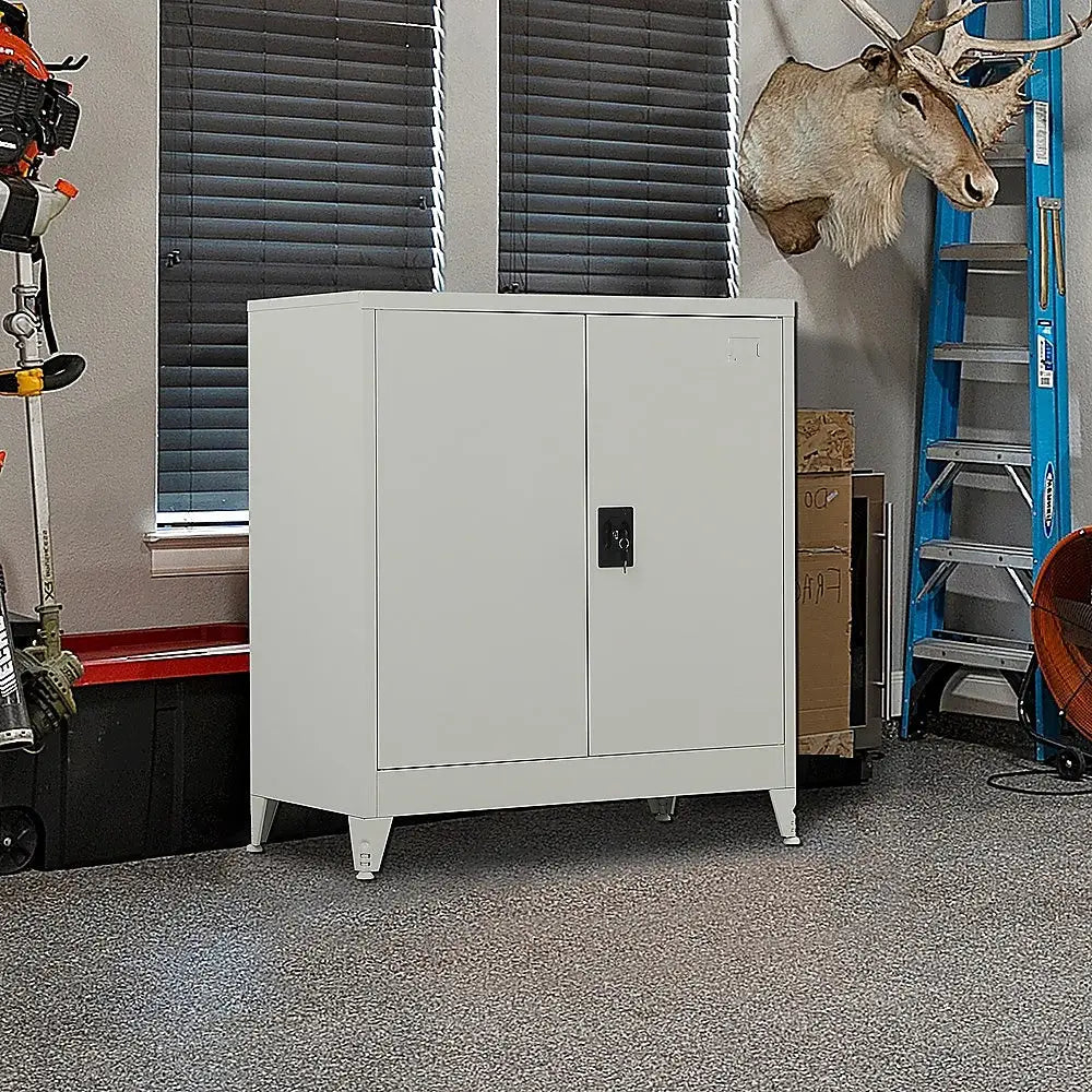 Two-Door Metal Short Cabinet Shelf Storage for Home Office Gym - Furniture > Office