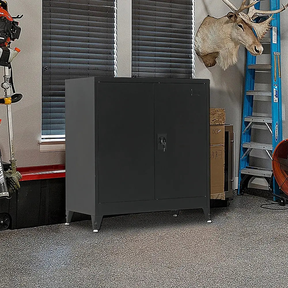 Two-Door Metal Short Cabinet Shelf Storage for Home Office Gym - Furniture > Office