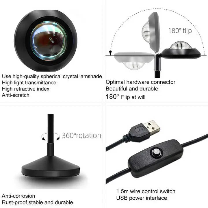 UFO RGB Sunset Projection Lamp with 16 Colors and Remote Control - Black - Home & Garden > Lighting > Night Lights &