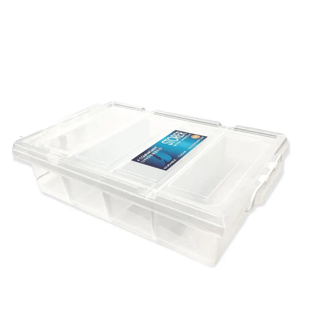 Under Bed 4 Compartment Storer with Wheels 19L Container Tub Storage Unit - Home & Garden > Storage