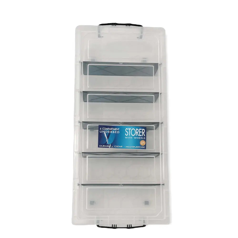 Under Bed 6 Compartment Storer with Wheels 27L Container Tub Storage Unit - Home & Garden > Storage