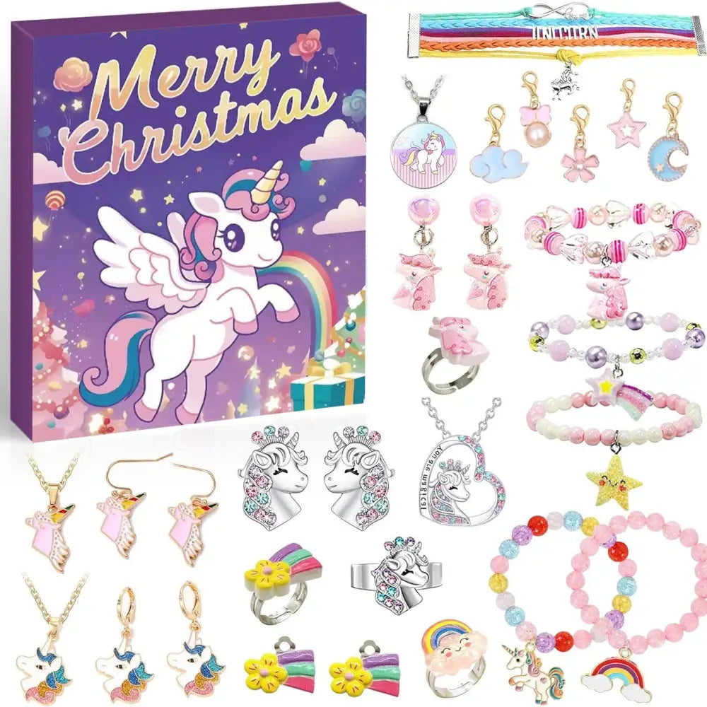 Unicorn-Themed Jewelry Advent Calendar - DIY Bracelets Charms and Accessories Gift Set - Occasions > Christmas >