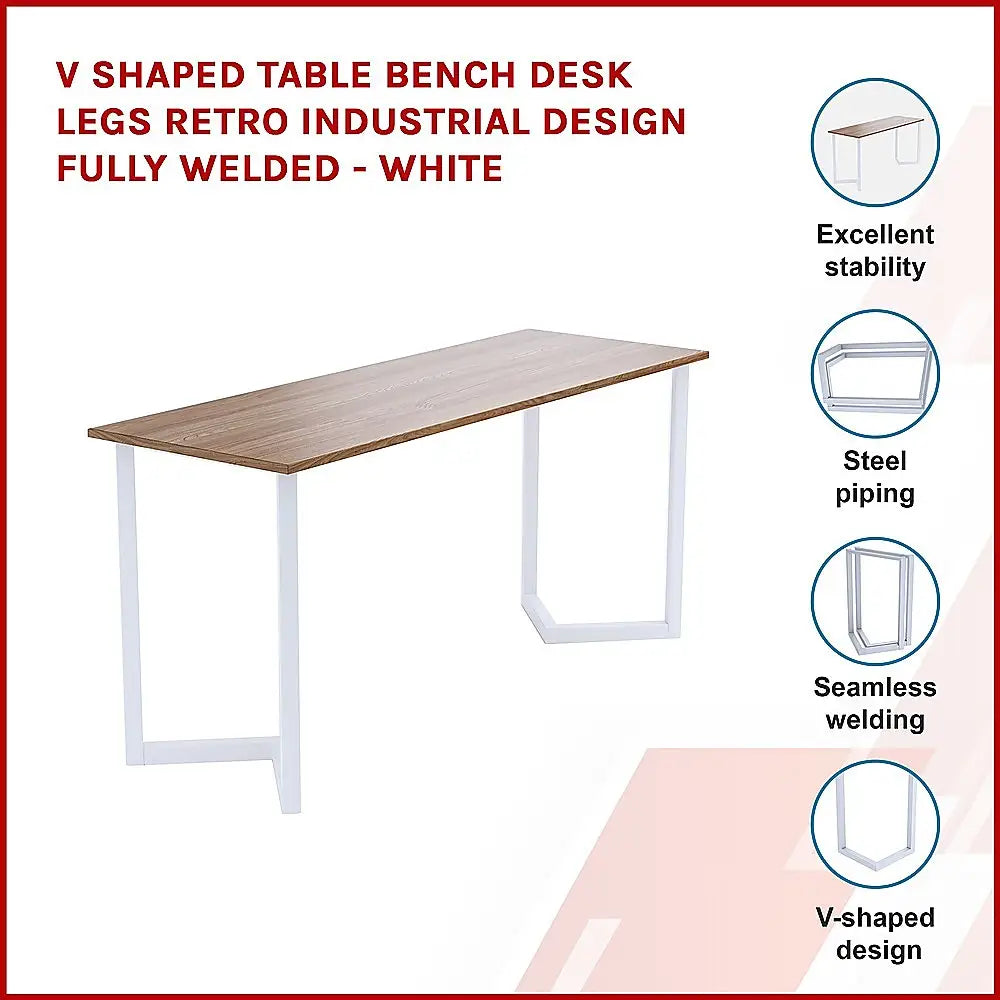 V Shaped Table Bench Desk Legs Retro Industrial Design Fully Welded - White - Furniture > Office