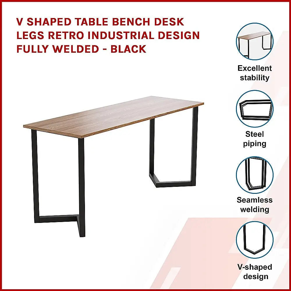 V Shaped Table Bench Desk Legs Retro Industrial Design Fully Welded - Black - Furniture > Office