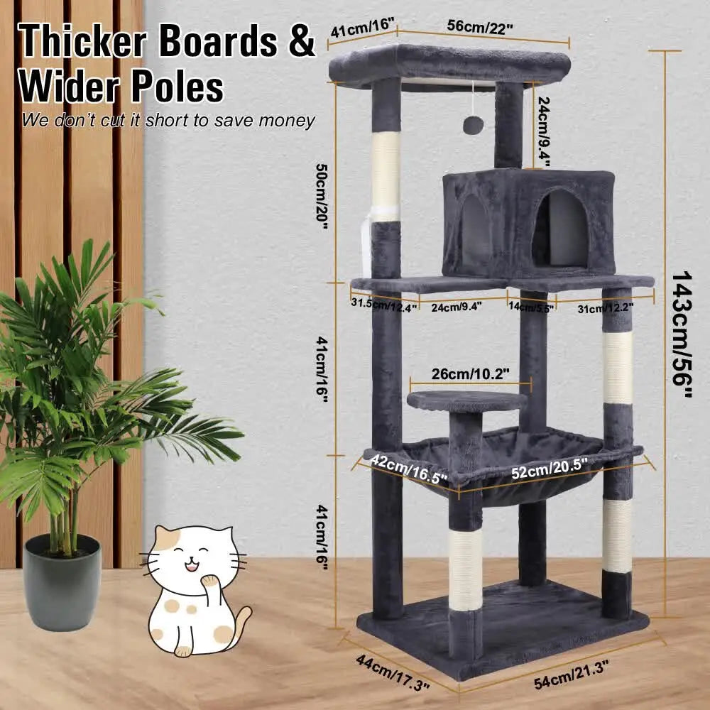 VaKa 143cm Cat Tree Scratching Post Scratcher Tower Condo House Furniture Wood - Pet Care > Cat Supplies > Cat