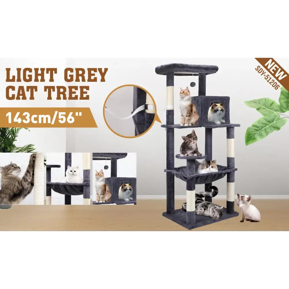 VaKa 143cm Cat Tree Scratching Post Scratcher Tower Condo House Furniture Wood - Pet Care > Cat Supplies > Cat