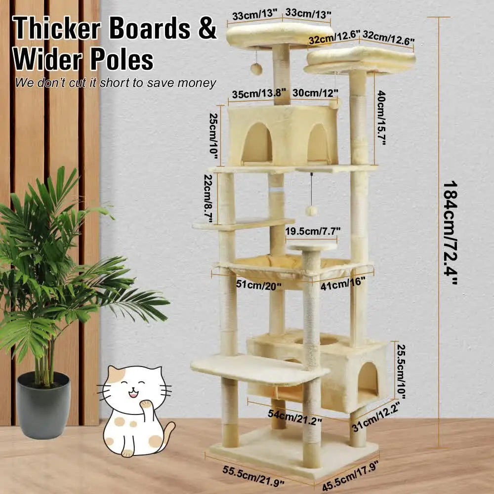 VaKa 184cm Road Cat Tree Tower Scratching Post Scratcher Condo with Big Hammock - Pet Care > Cat Supplies > Cat