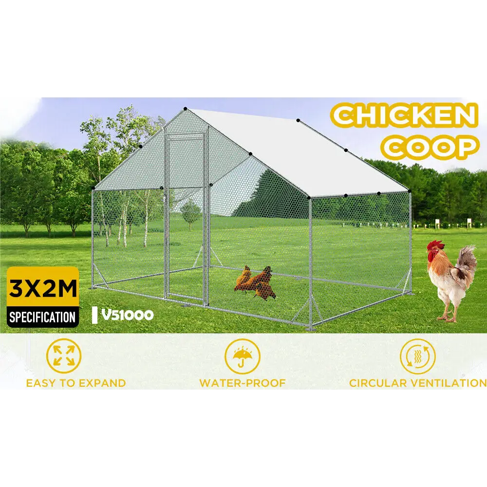 VaKa 3x2x1.95m Metal Walk-in Chicken Coop Rabbit Hutch Cage Hen House Chook Au - Pet Care > Coops & Hutches > Small