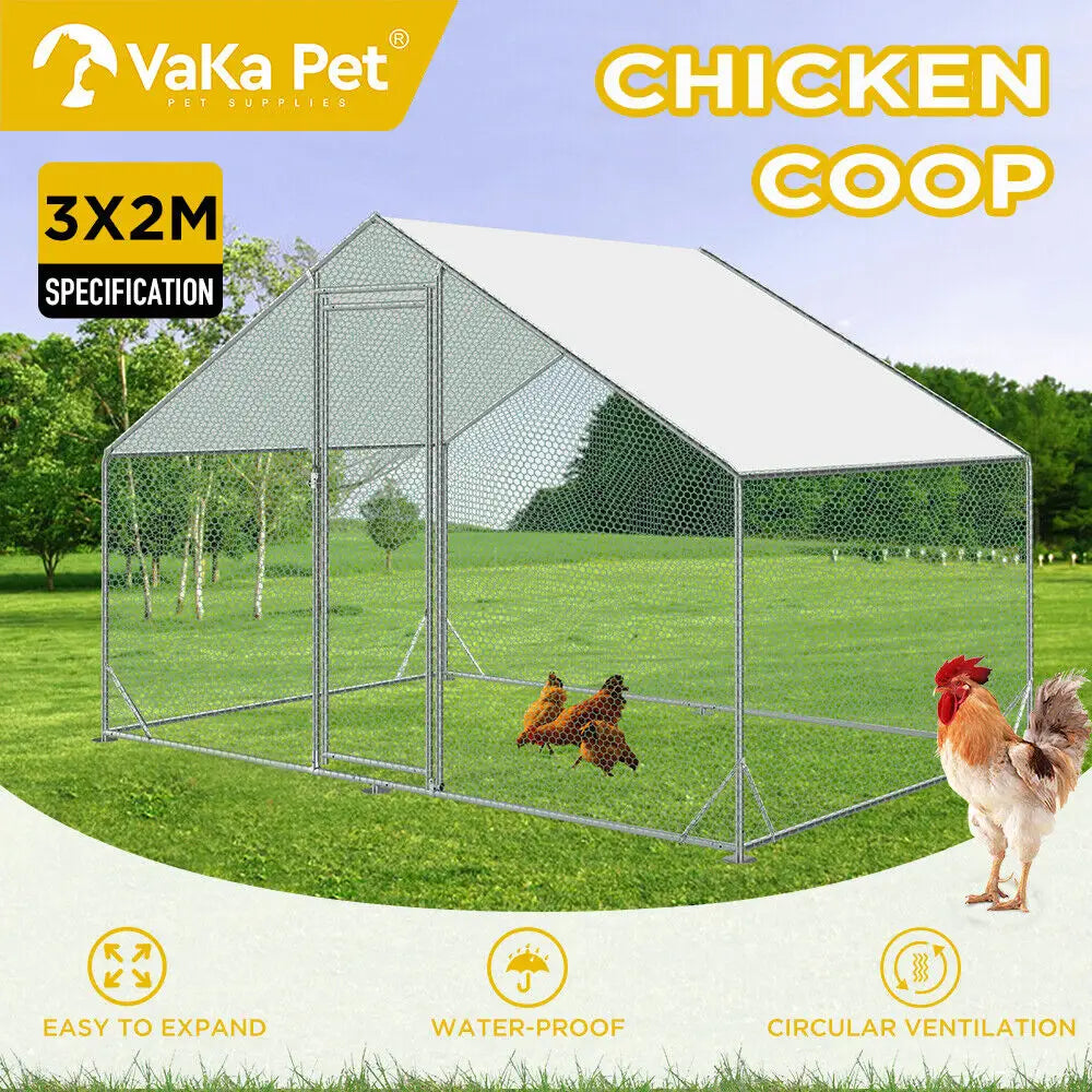 VaKa 3x2x1.95m Metal Walk-in Chicken Coop Rabbit Hutch Cage Hen House Chook Au - Pet Care > Coops & Hutches > Small