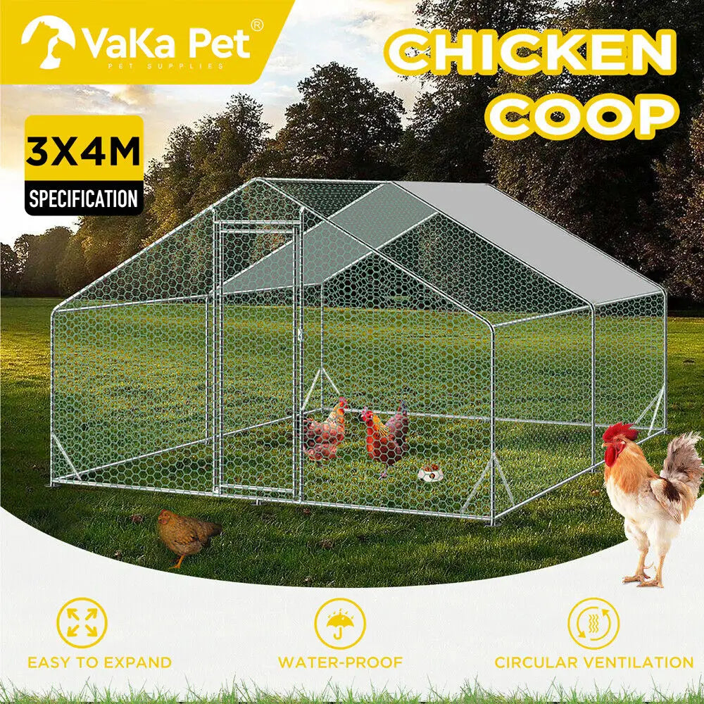 VaKa 3x4x1.95m Metal Walk-in Chicken Coop Rabbit Hutch Cage Hen House Chook Au - Pet Care > Coops & Hutches > Small
