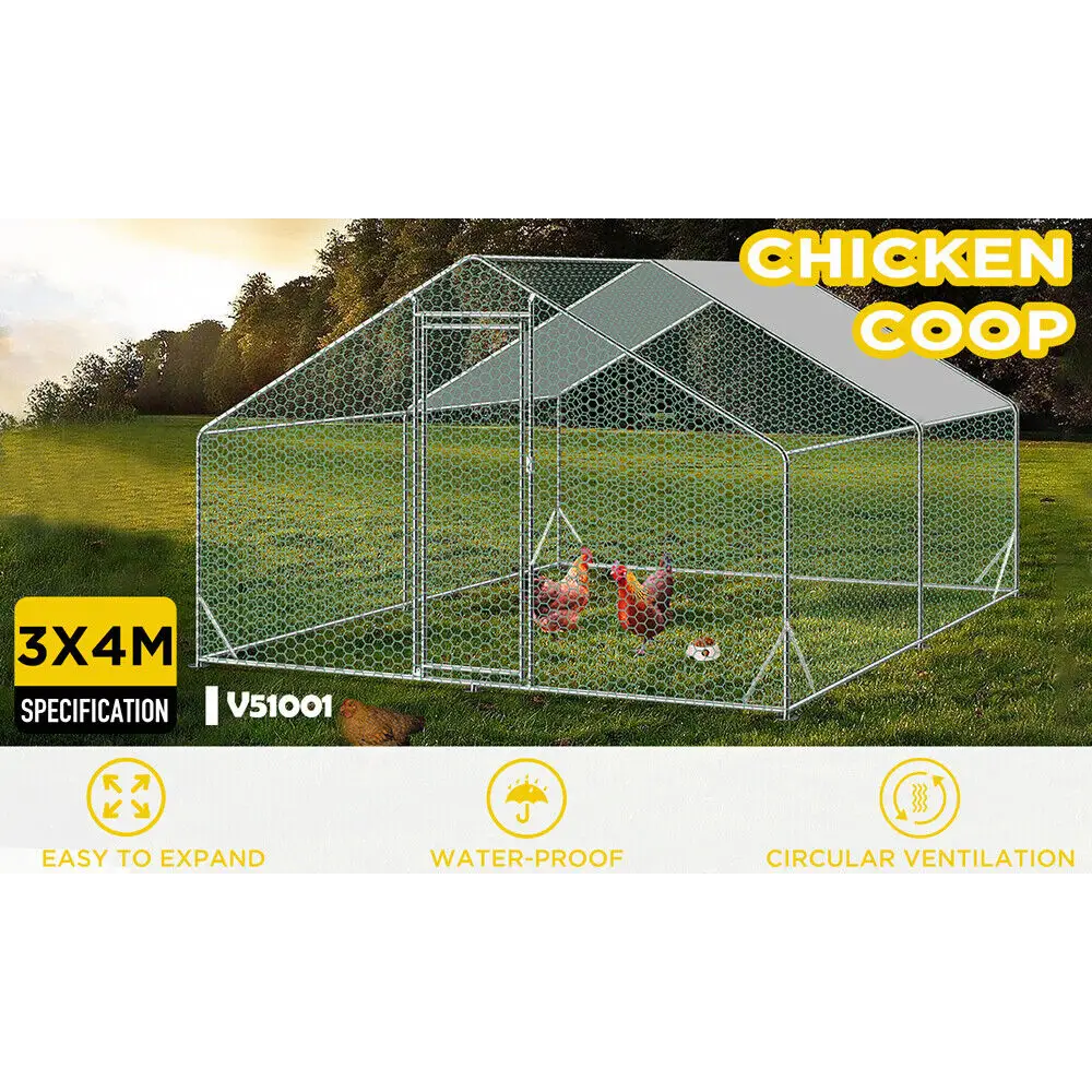 VaKa 3x4x1.95m Metal Walk-in Chicken Coop Rabbit Hutch Cage Hen House Chook Au - Pet Care > Coops & Hutches > Small