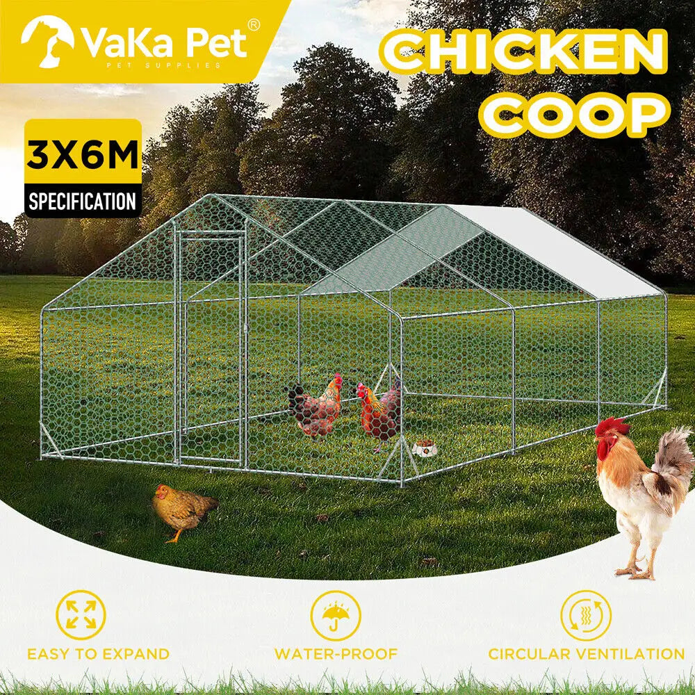VaKa 3x6x1.95m Metal Walk-in Chicken Coop Rabbit Hutch Cage Hen House Chook Au - Pet Care > Coops & Hutches > Small