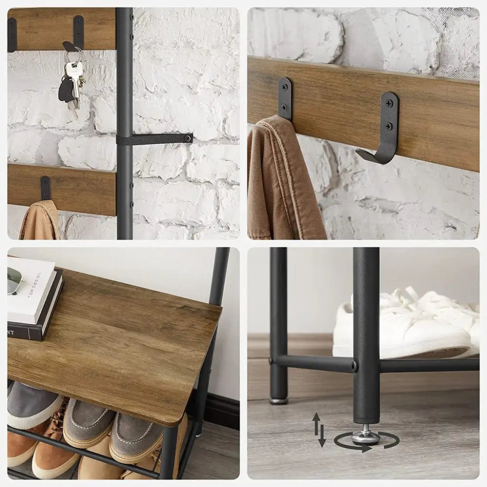 VASAGLE Coat Stand with Shoe Racks Walnut Brown/Black HSR041B41 - Furniture > Living Room