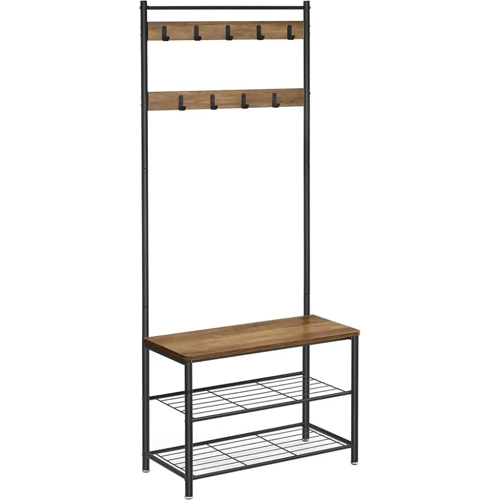 VASAGLE Coat Stand with Shoe Racks Walnut Brown/Black HSR041B41 - Furniture > Living Room