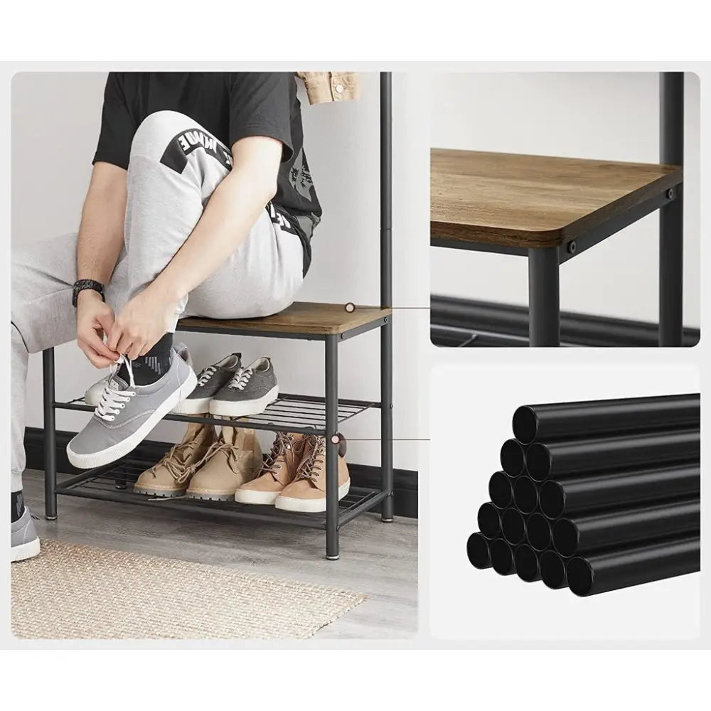 VASAGLE Coat Stand with Shoe Racks Walnut Brown/Black HSR041B41 - Furniture > Living Room