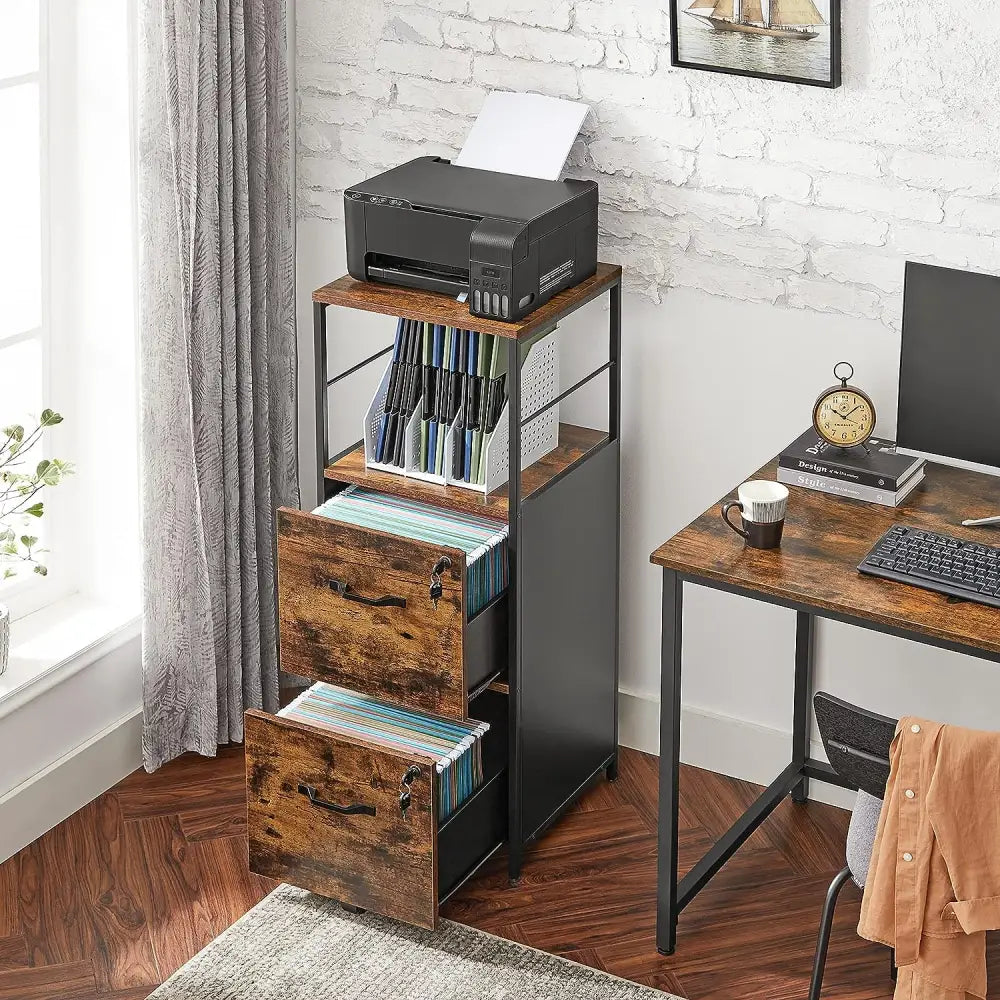 VASAGLE Filing Cabinet with 2 Drawers Rustic Brown and Black OFC045B01V1 - Furniture > Living Room