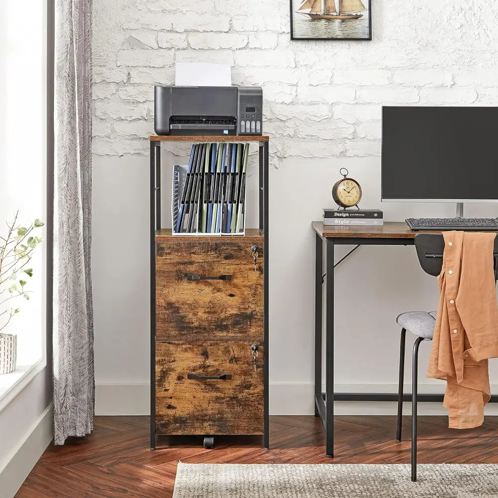 VASAGLE Filing Cabinet with 2 Drawers Rustic Brown and Black OFC045B01V1 - Furniture > Living Room