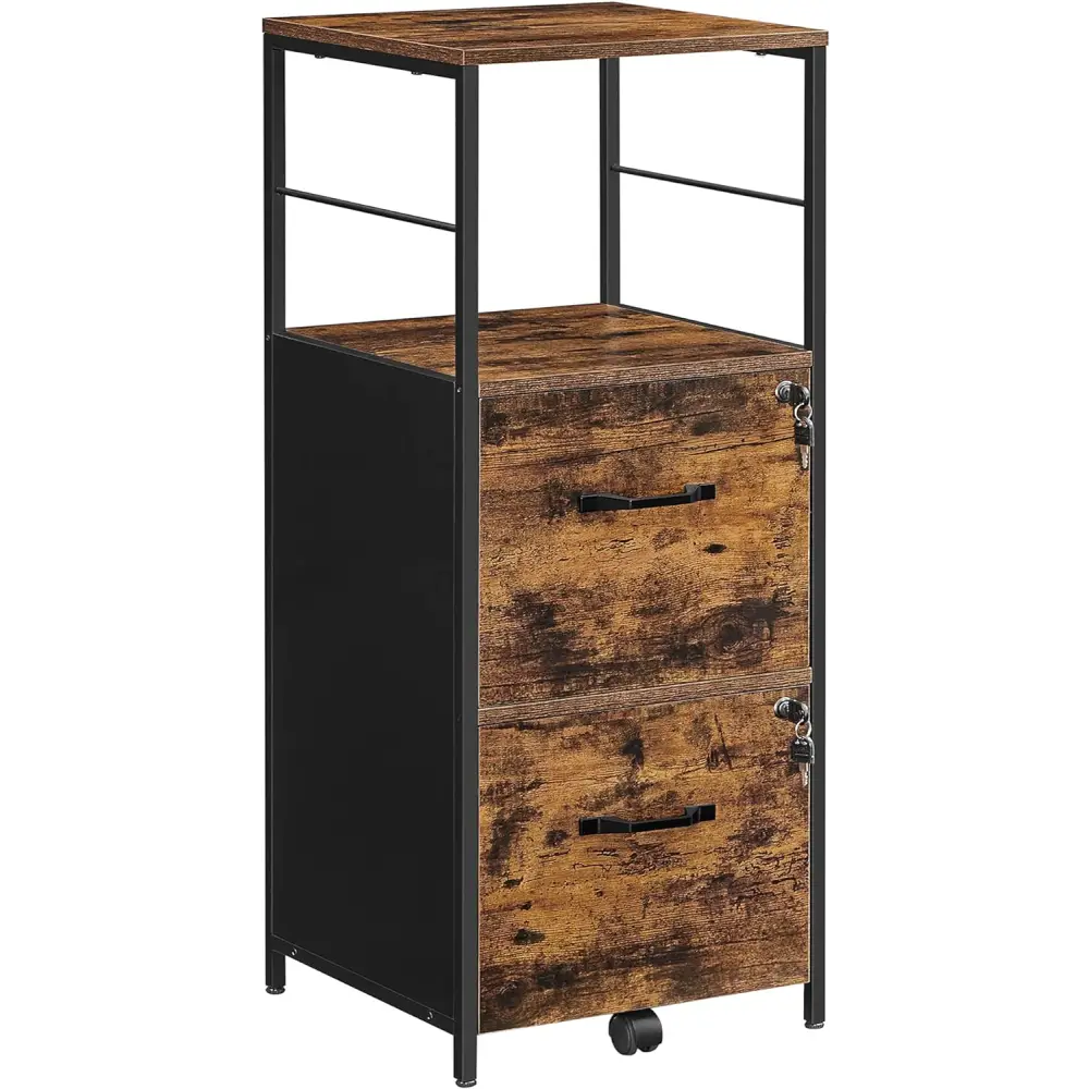 VASAGLE Filing Cabinet with 2 Drawers Rustic Brown and Black OFC045B01V1 - Furniture > Living Room