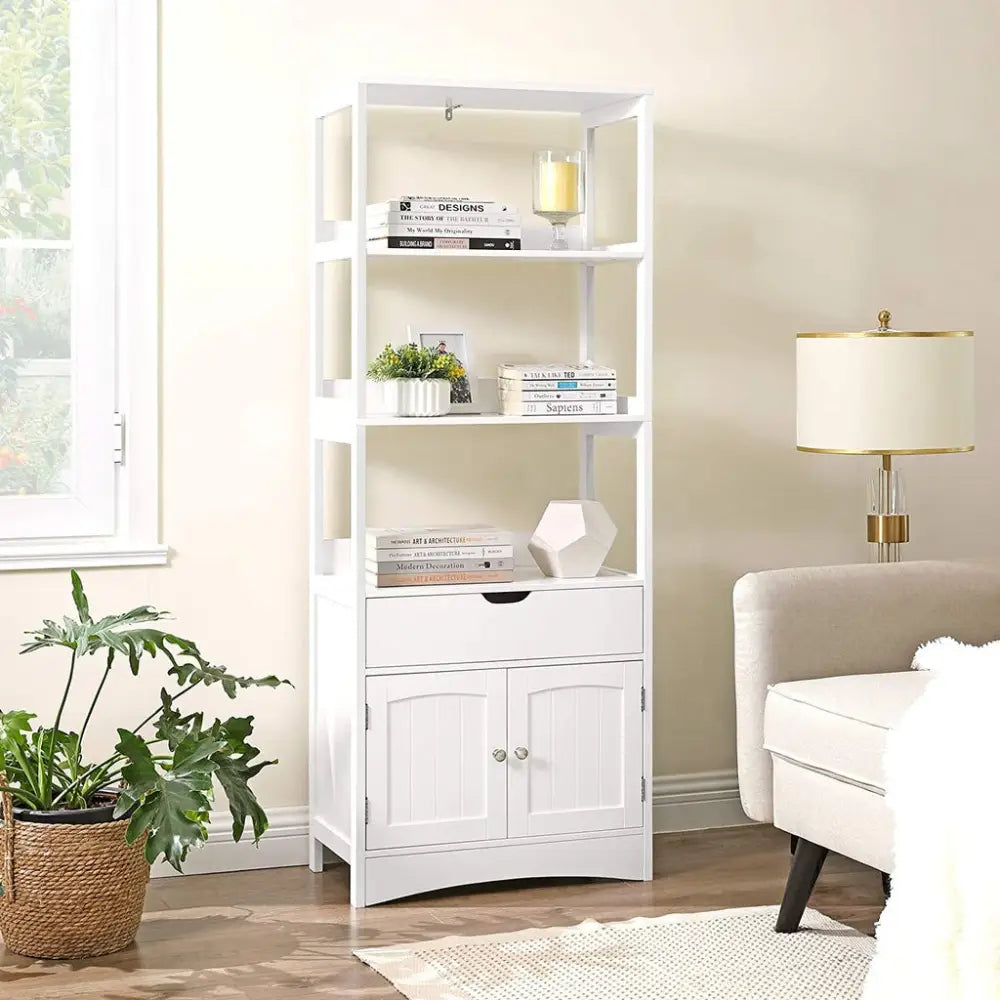 VASAGLE Floor Cabinet with Drawer 3 Open Shelves and Double Doors White - Furniture > Bar Stools & Chairs > Table & Bar