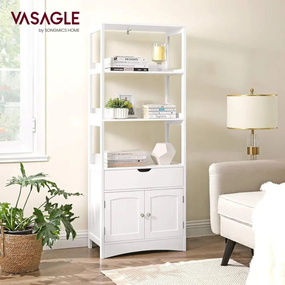 VASAGLE Floor Cabinet with Drawer 3 Open Shelves and Double Doors White - Furniture > Bar Stools & Chairs > Table & Bar