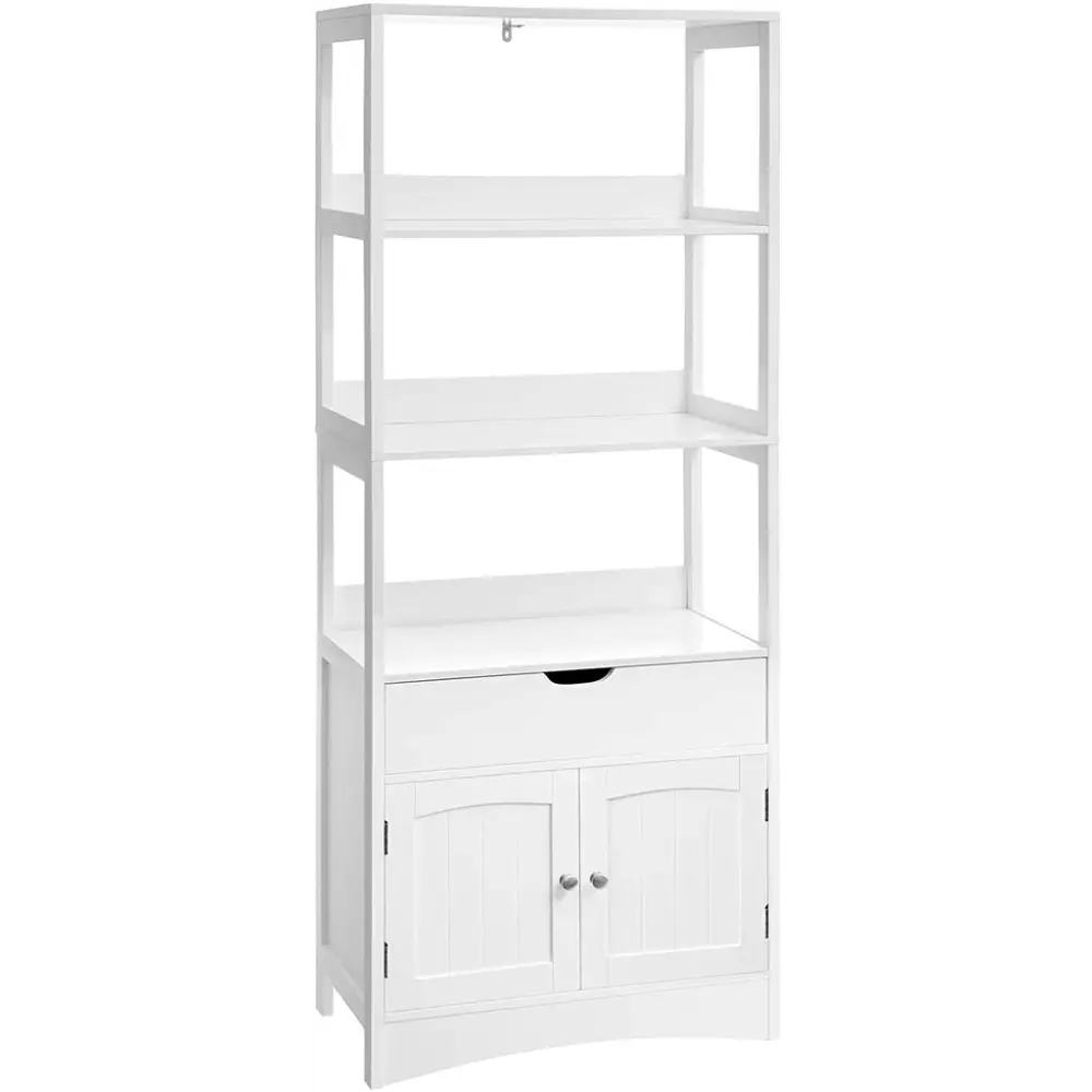 VASAGLE Floor Cabinet with Drawer 3 Open Shelves and Double Doors White - Furniture > Bar Stools & Chairs > Table & Bar