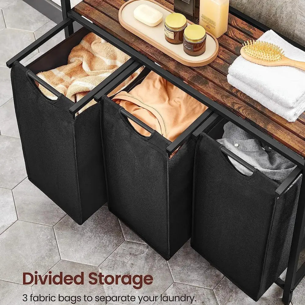 VASAGLE Laundry Hamper with 3 Bags Rustic Brown and Black - Home & Garden > Laundry & Cleaning