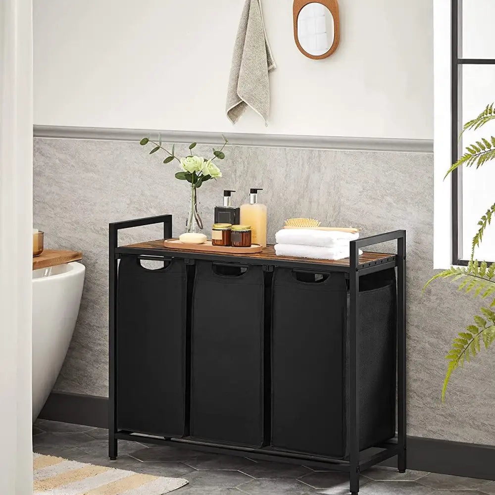 VASAGLE Laundry Hamper with 3 Bags Rustic Brown and Black - Home & Garden > Laundry & Cleaning