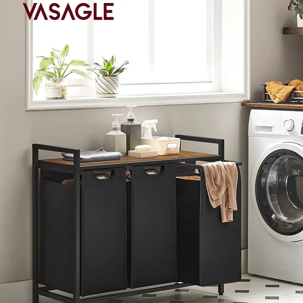 VASAGLE Laundry Hamper with 3 Bags Rustic Brown and Black - Home & Garden > Laundry & Cleaning