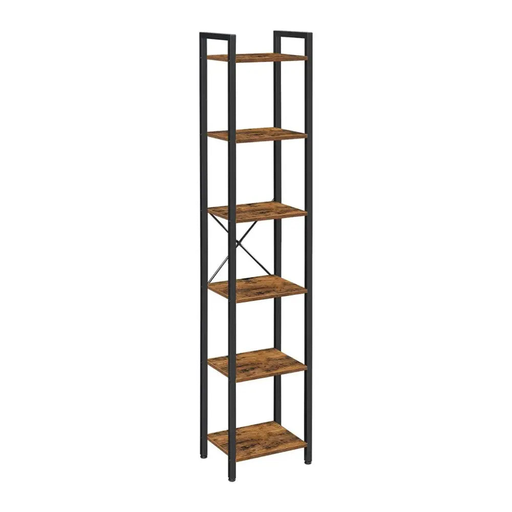 VASAGLE Narrow Bookcase Small 6-Tiers Bookshelf Industrial Rustic Brown and Black - Furniture > Living Room