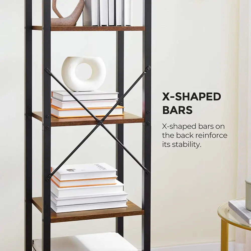 VASAGLE Narrow Bookcase Small 6-Tiers Bookshelf Industrial Rustic Brown and Black - Furniture > Living Room