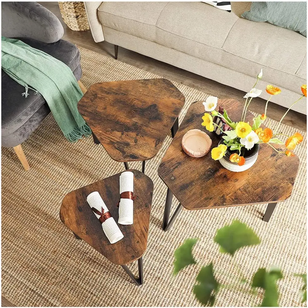 VASAGLE Nesting Coffee Table Set of 3 Rustic Brown and Black LNT14BXV1 - Furniture > Living Room