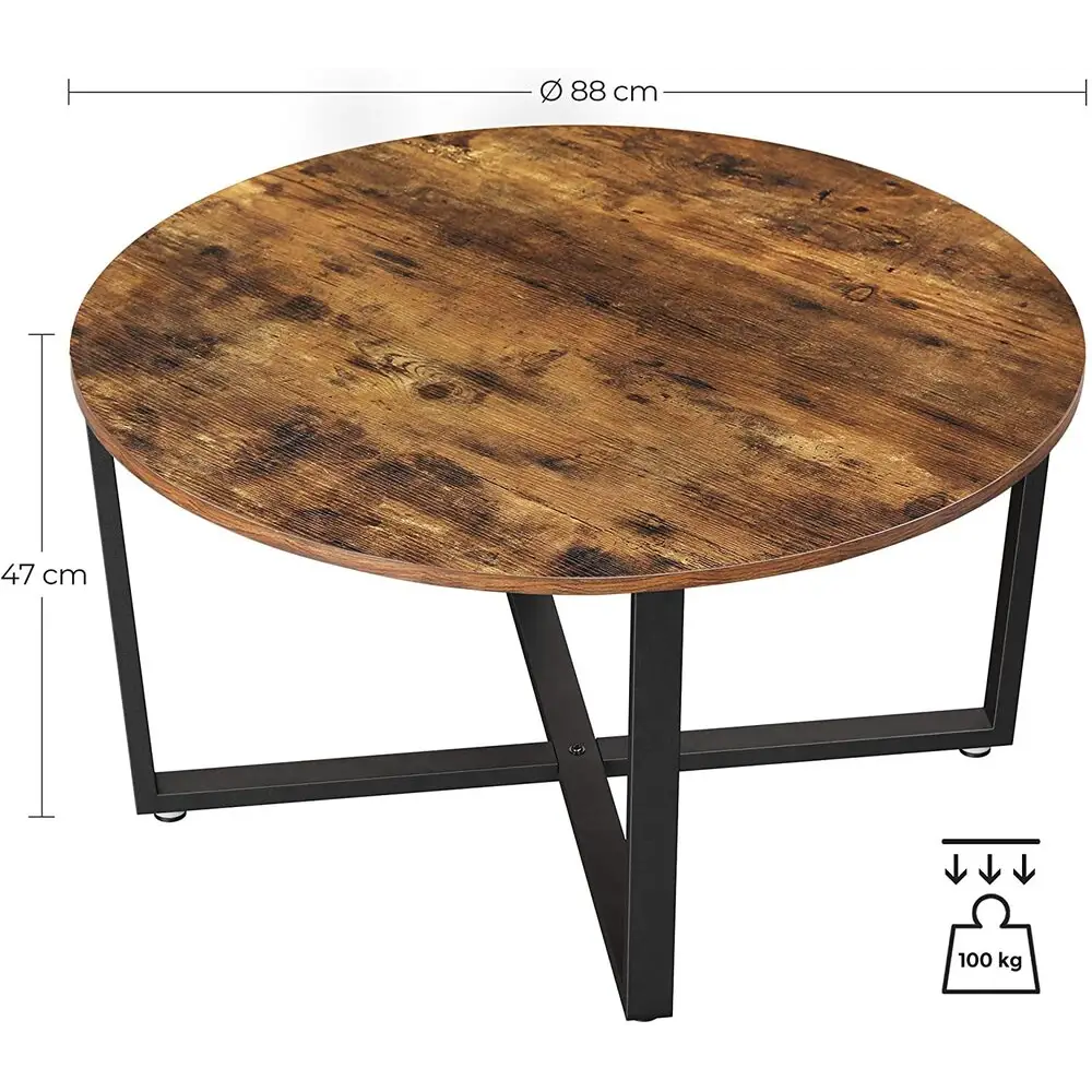 VASAGLE Round Coffee Table Rustic Brown and Black LCT88X - Furniture > Living Room