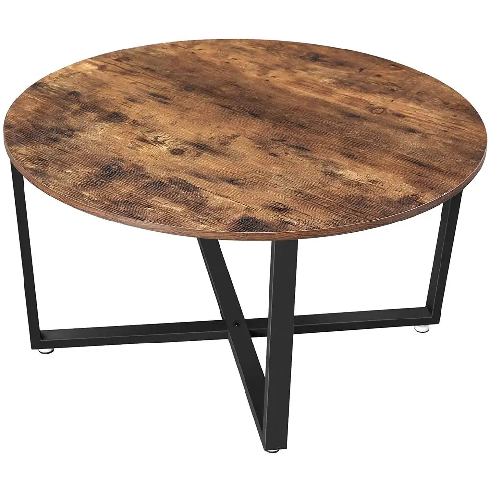 VASAGLE Round Coffee Table Rustic Brown and Black LCT88X - Furniture > Living Room