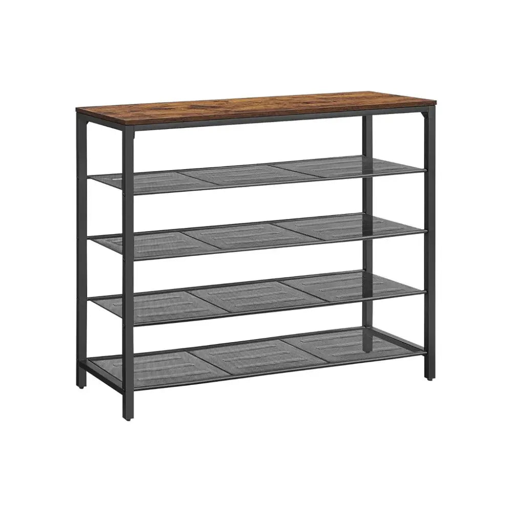 VASAGLE Shoe Rack Shoe Storage Organiser with 4 Mesh Shelves Rustic Brown and Black LBS205B01 - Furniture > Living Room