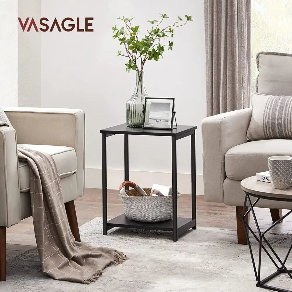 VASAGLE Side Table Set of 2 Charcoal Gray and Black with Storage Shelf LET272B16 - Furniture > Living Room