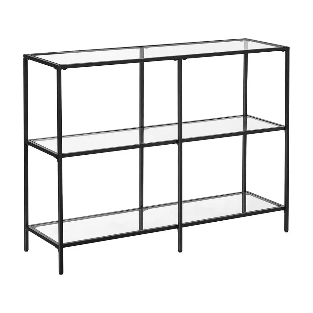 VASAGLE Storage Rack Console Sofa Table with 3 Shelves Steel Frame Tempered Glass Shelf Modern Style Black - Furniture