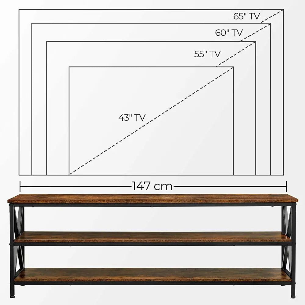 VASAGLE TV Shelf TV Cabinet Lowboard for TVs up to 65 inches Vintage Brown/Black LTV100B01 - Furniture > Living Room
