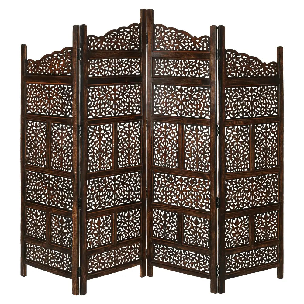 Vasco 4 Panel Room Divider Screen Privacy Shoji Timber Wood Stand - Burnt - Furniture > Living Room