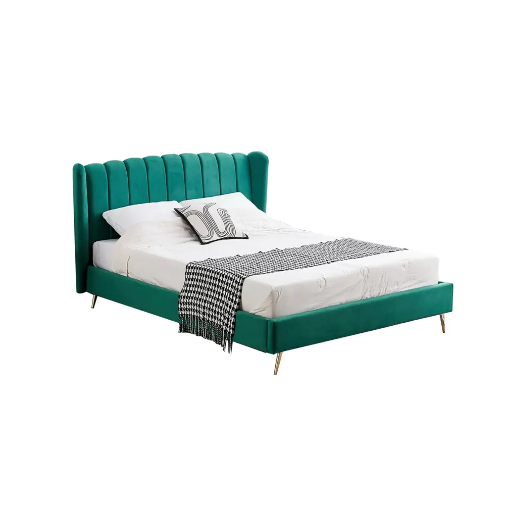 Vienna Peacock Green Velvet Bed - Queen - Furniture > Bedroom > Beds & Bed Frames