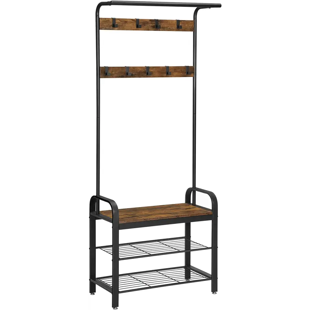 Vintage Coat Rack Shoe Bench Wood Look Accent Furniture and Metal Frame - Furniture > Living Room