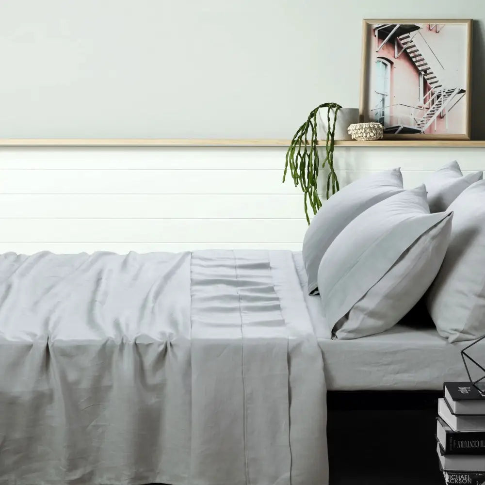 Vintage Design Homewares 100% Linen Dove Grey Sheet Set SINGLE - Home & Garden > Bedding > Pillowcases