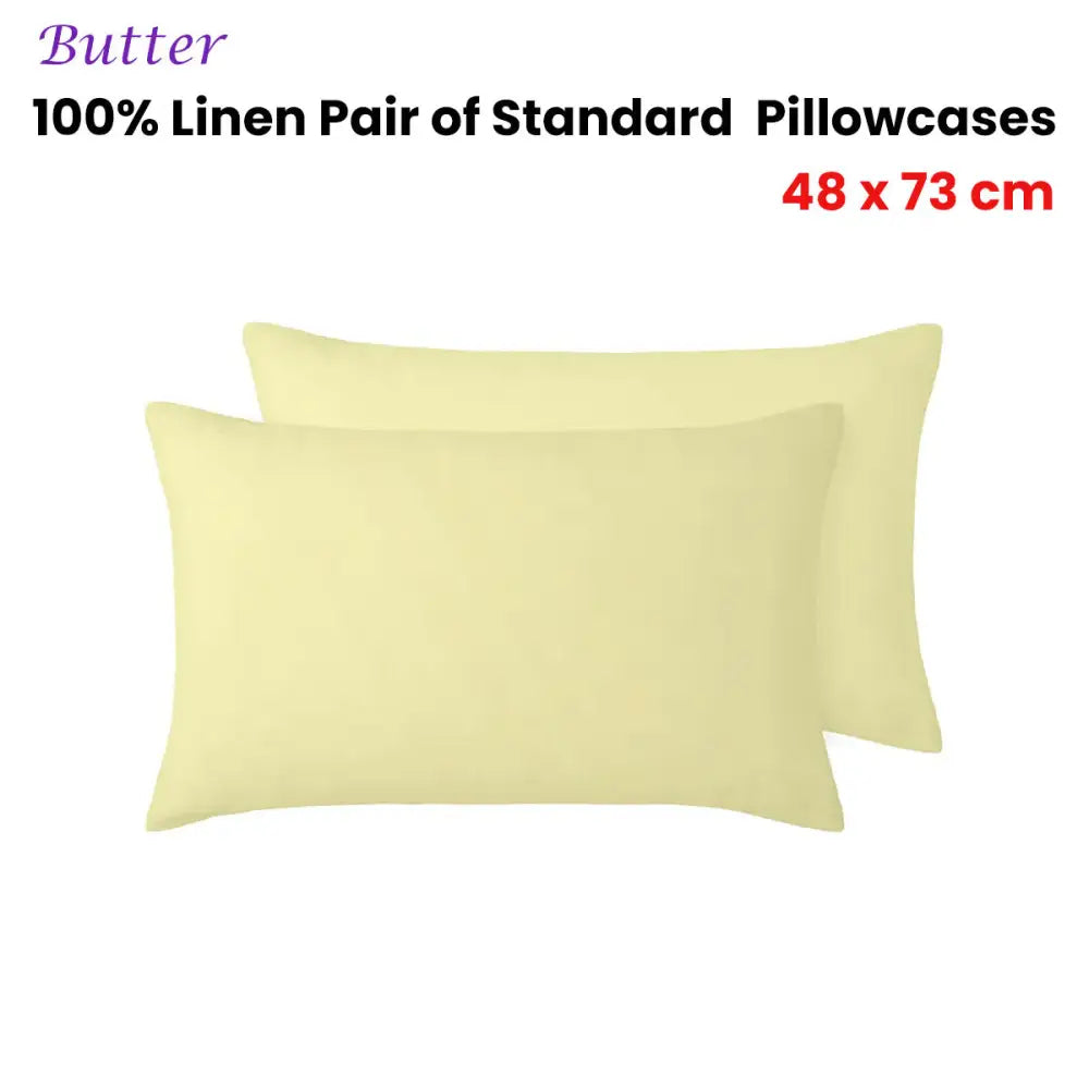 Vintage Design Homewares 100% Linen Pair of Standard Pillowcases Butter 48 x 73 cm - Home & Garden > Bedding >