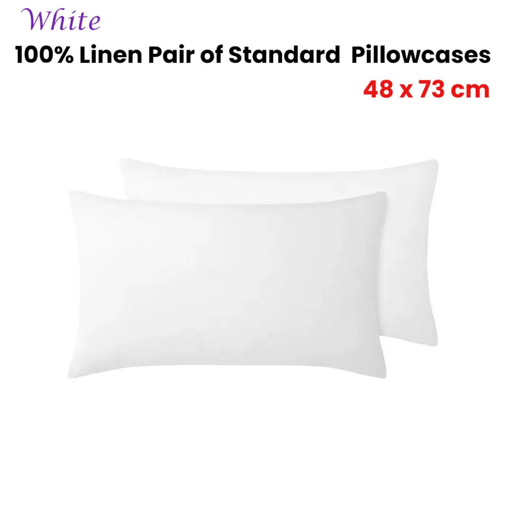 Vintage Design Homewares 100% Linen Pair of Standard Pillowcases White 48 x 73 cm - Home & Garden > Bedding >
