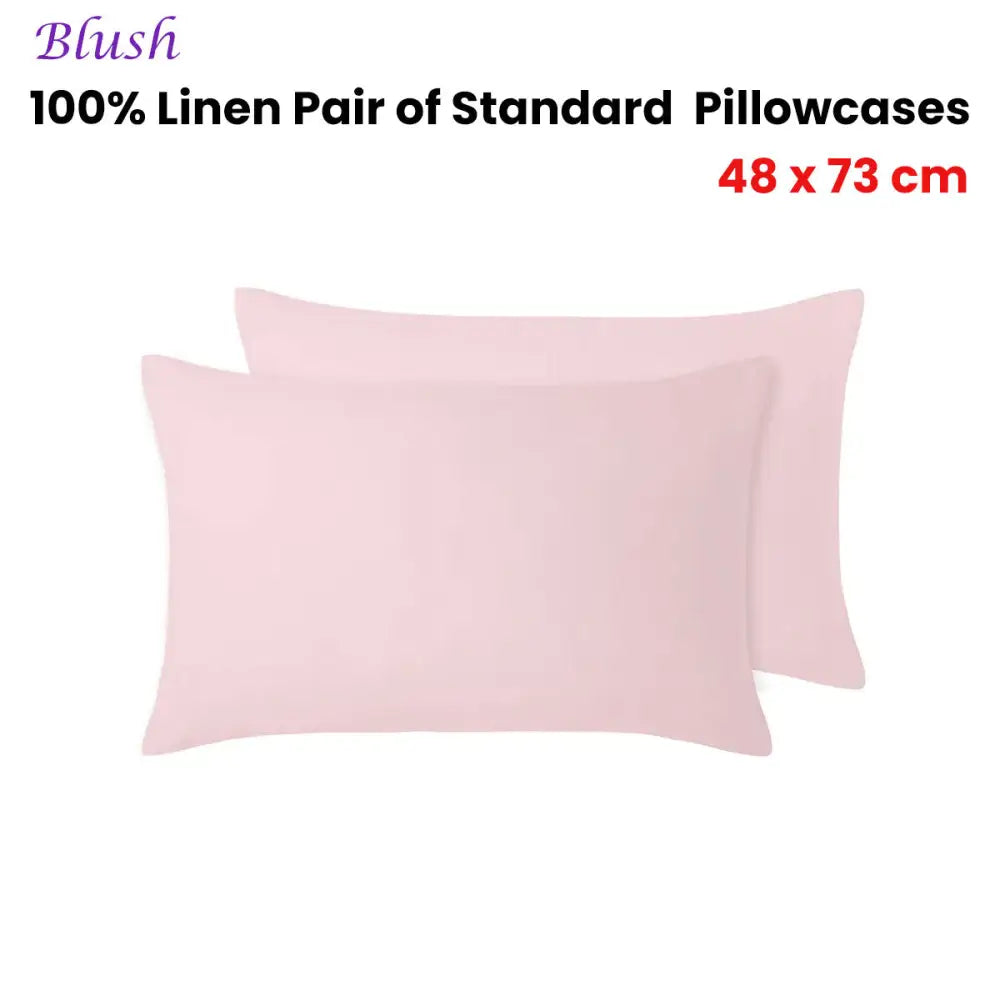 Vintage Design Homewares 100% Linen Pair of Standard Pillowcases Blush 48 x 73 cm - Home & Garden > Bedding >